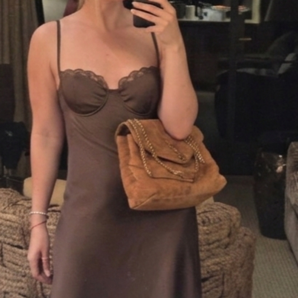 Elegant Brown Satin Slip Dress - Picture 4 of 6